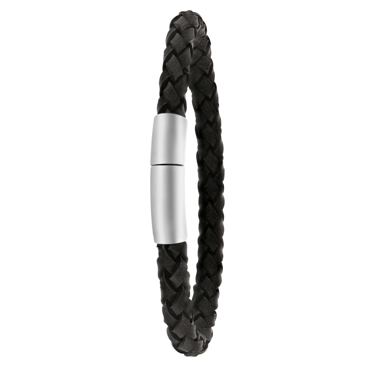 Herrenarmband, Edelstahl, geflochtenes Leder, dunkelgrau