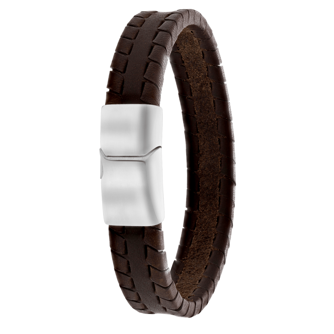Herrenarmband, Edelstahl, Leder, dunkelbraun, 12 mm