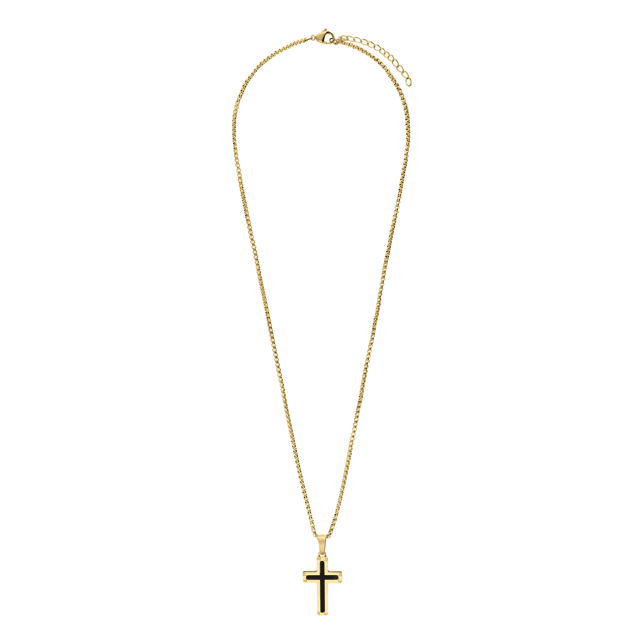 Gerecycled stainless steel goldplated herenketting met hanger kruis