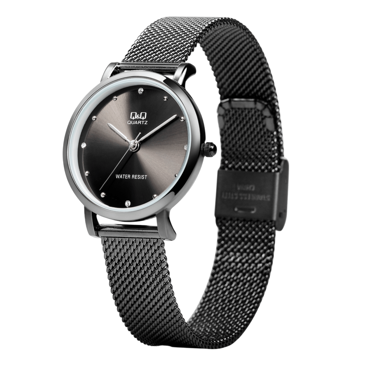 Q&Q horloge zwart met mesh band QA21J402Y
