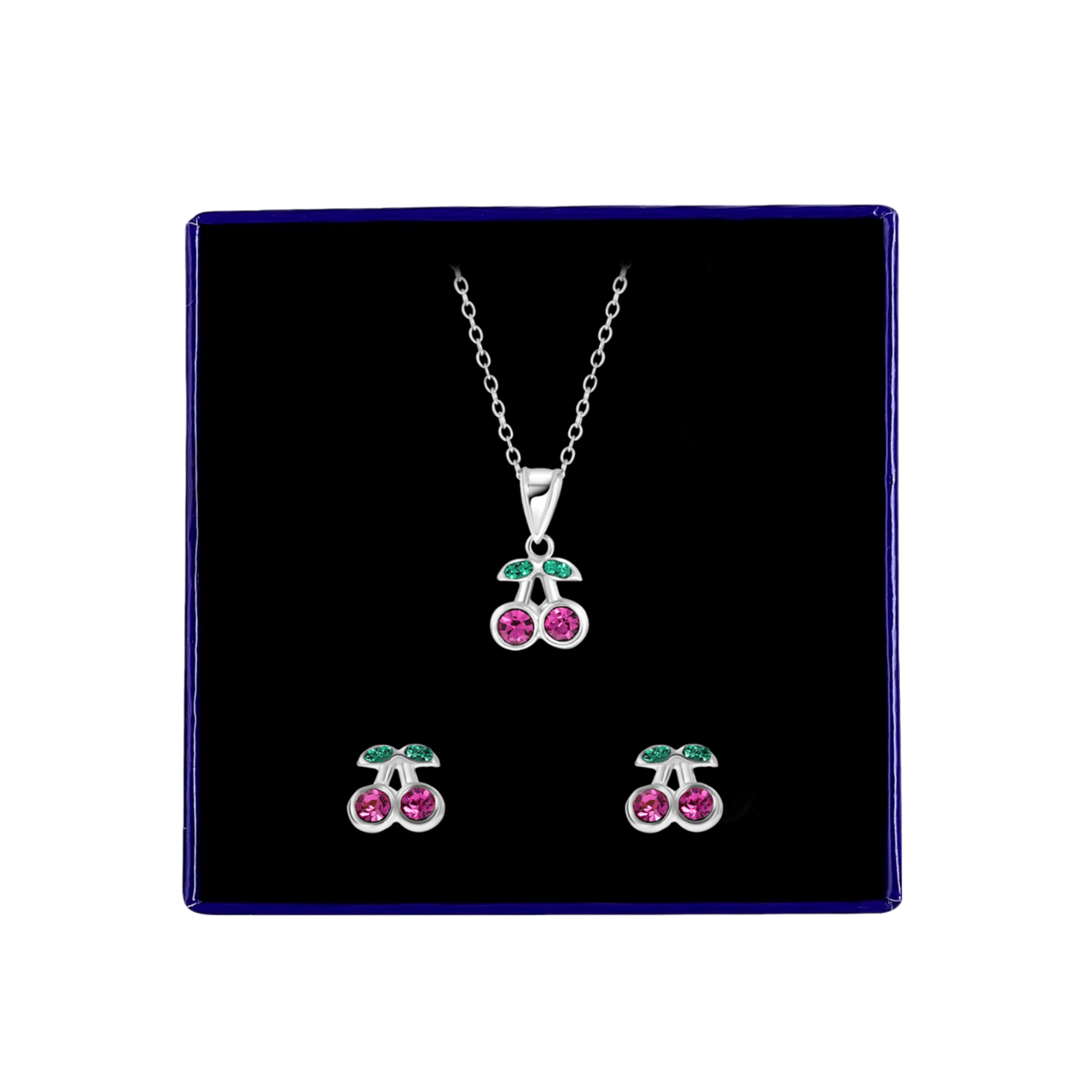 Kinder-Schmuckset, 925 Silber, Kirsche mit Kristall