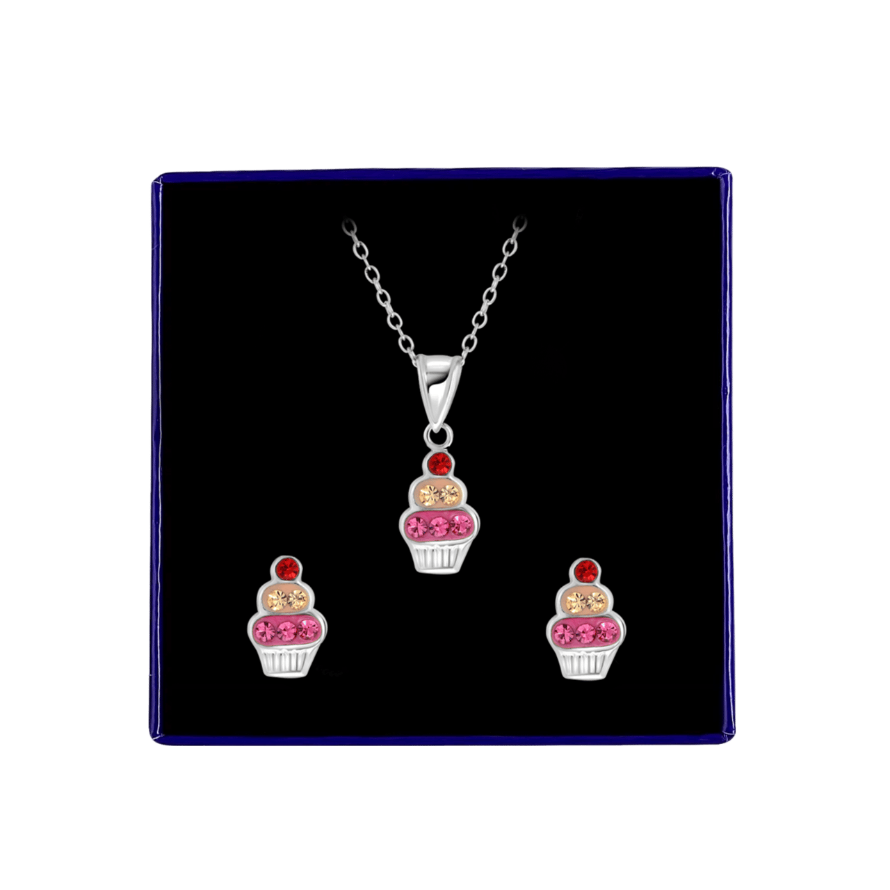 Kinder-Schmuckset, 925 Silber, Cupcake mit Kristall