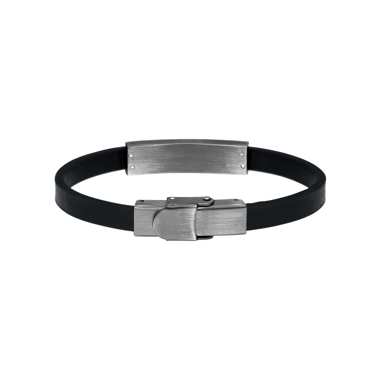 Plattenarmband für Jungen, Edelstahl, mit schwarzem Leder