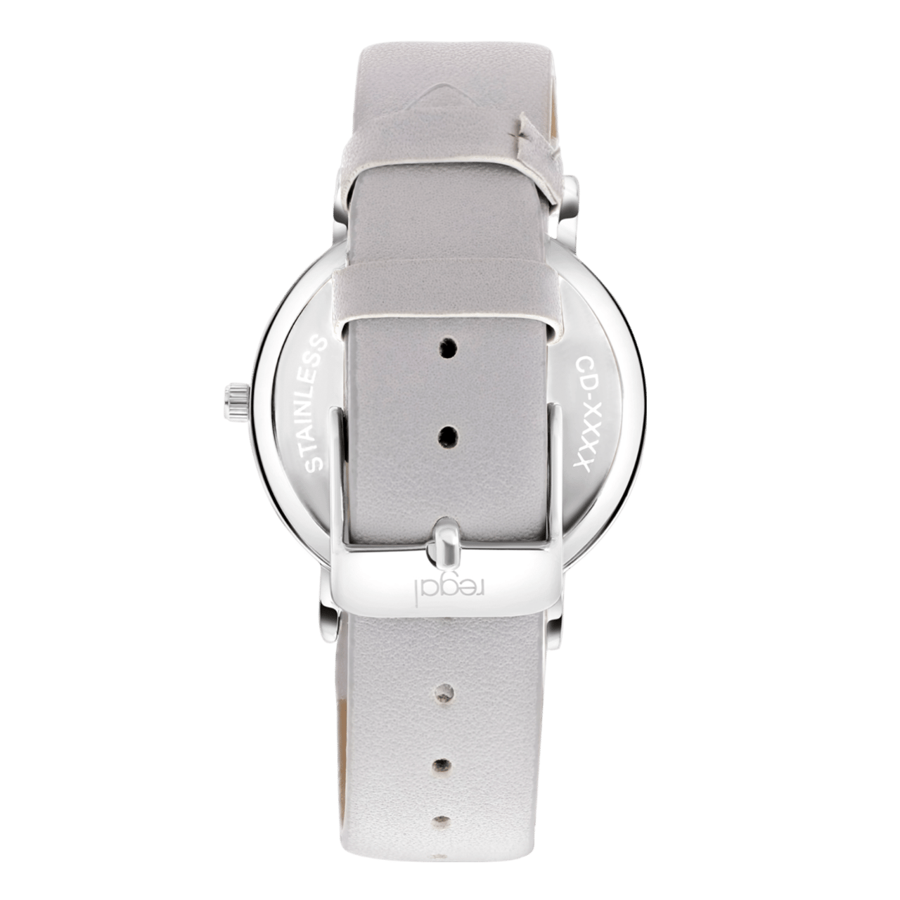 Regal dameshorloge met een grijze pu leren band