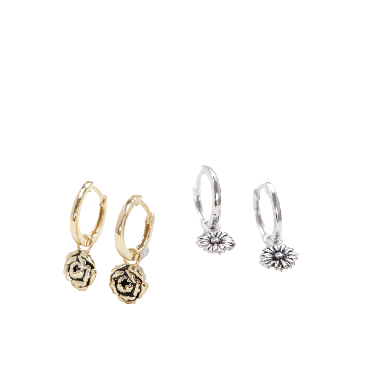 Zilveren goldplated oorringen met hanger geboortebloem voor dames