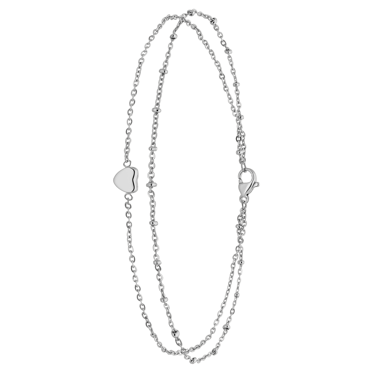 Gerecycled dubbele stainless steel enkelbandje met een hartje