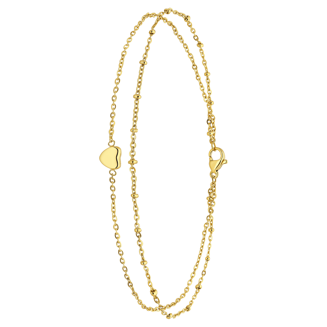 Gerecycleerd dubbele goldplated stainless steel enkelbandje met hartje