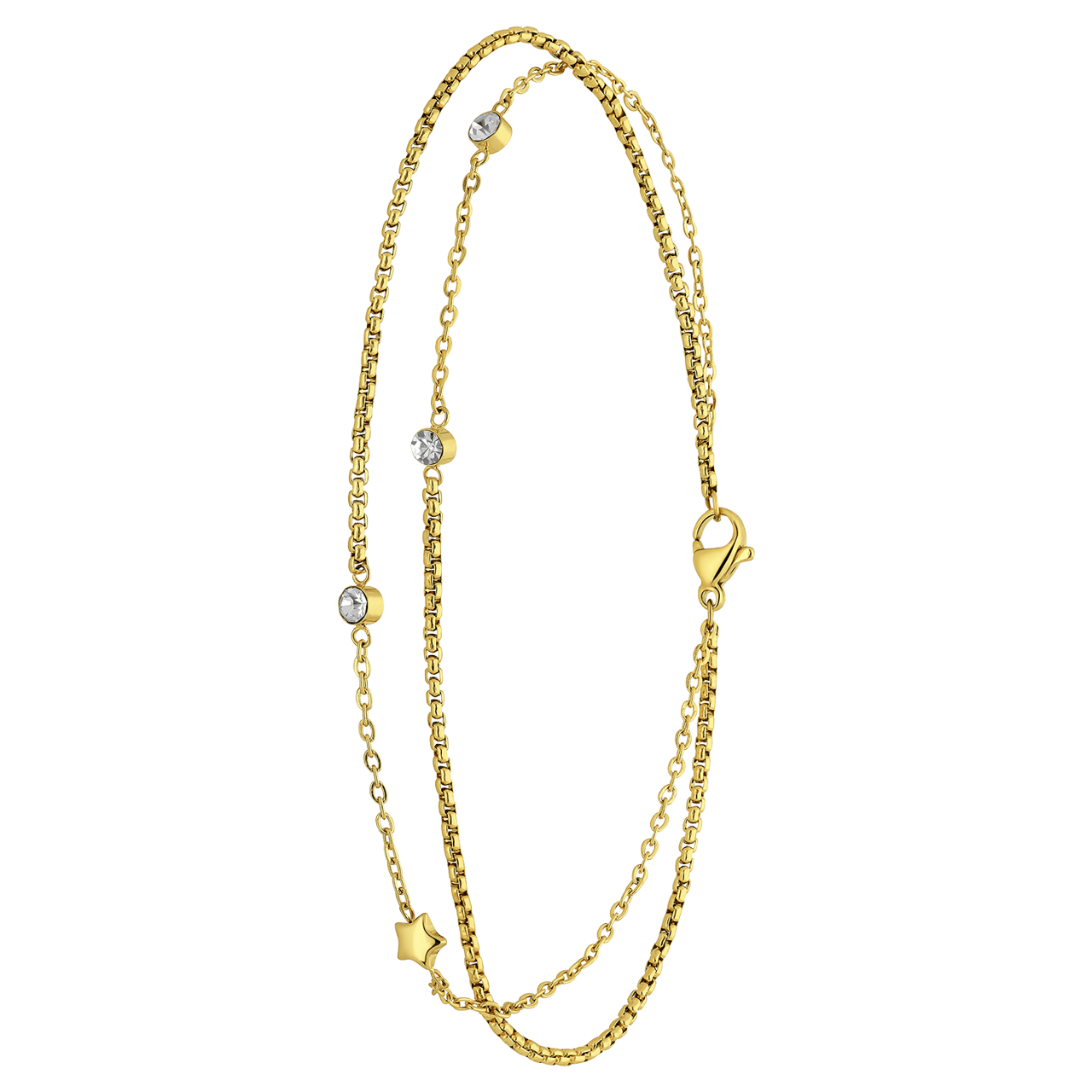 Stainless steel goldplated enkelbandje ster met kristal voor dames