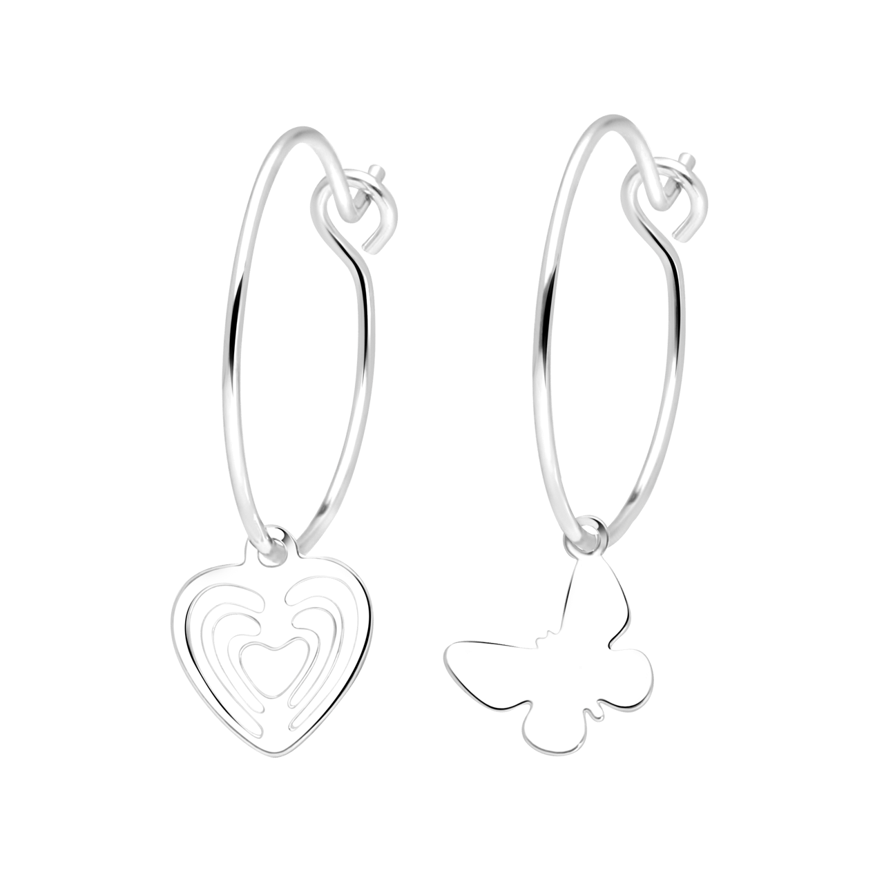 Zilverkleurige bijoux oorbellen set vlinders