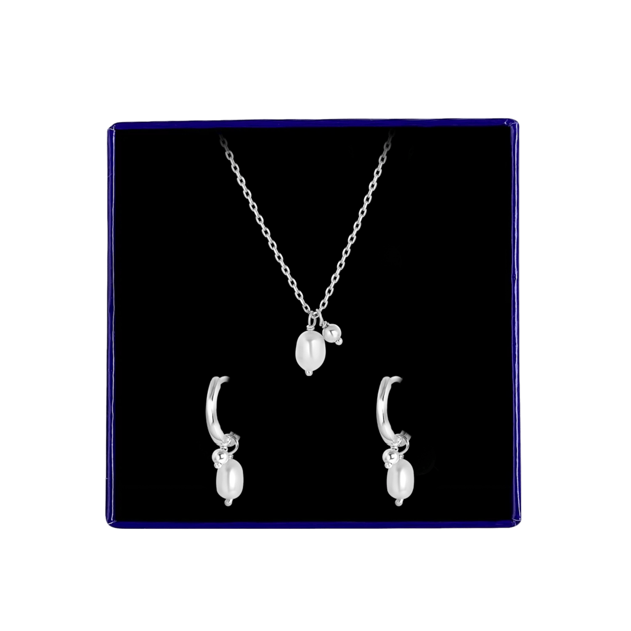 Schmuckset, Halskette & Ohrringe, 925 Silber, Süßwasserperle