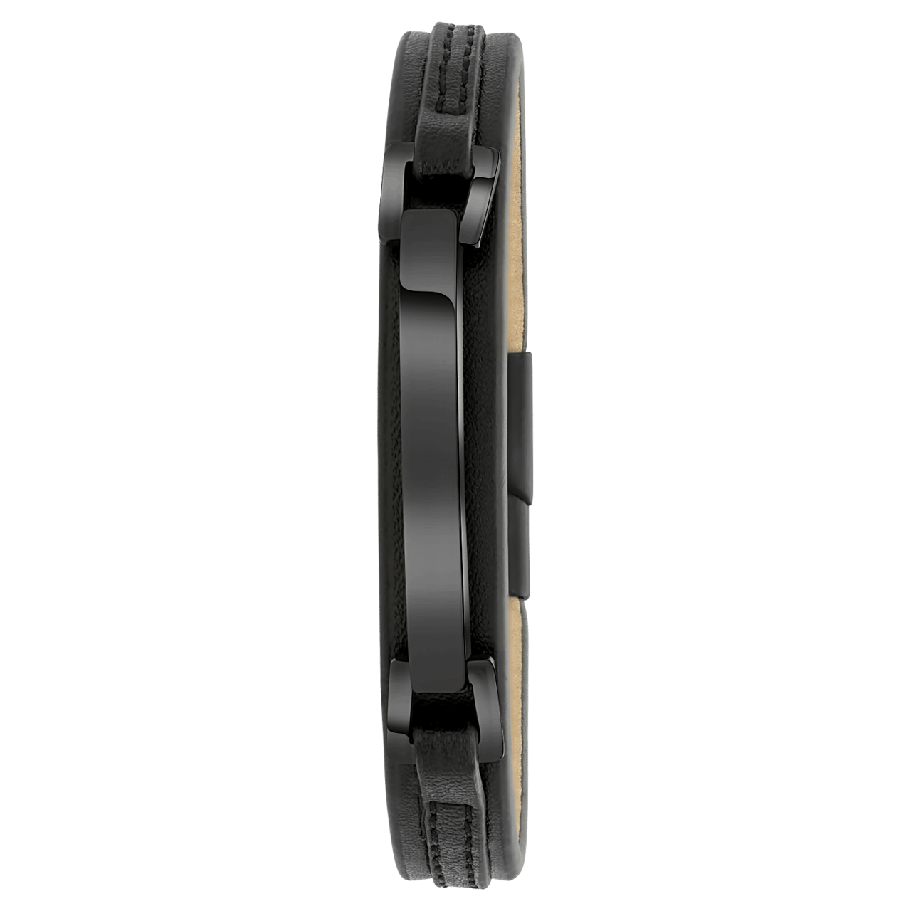 Zwart leren armband met gerecycled stalen plaat blackplated