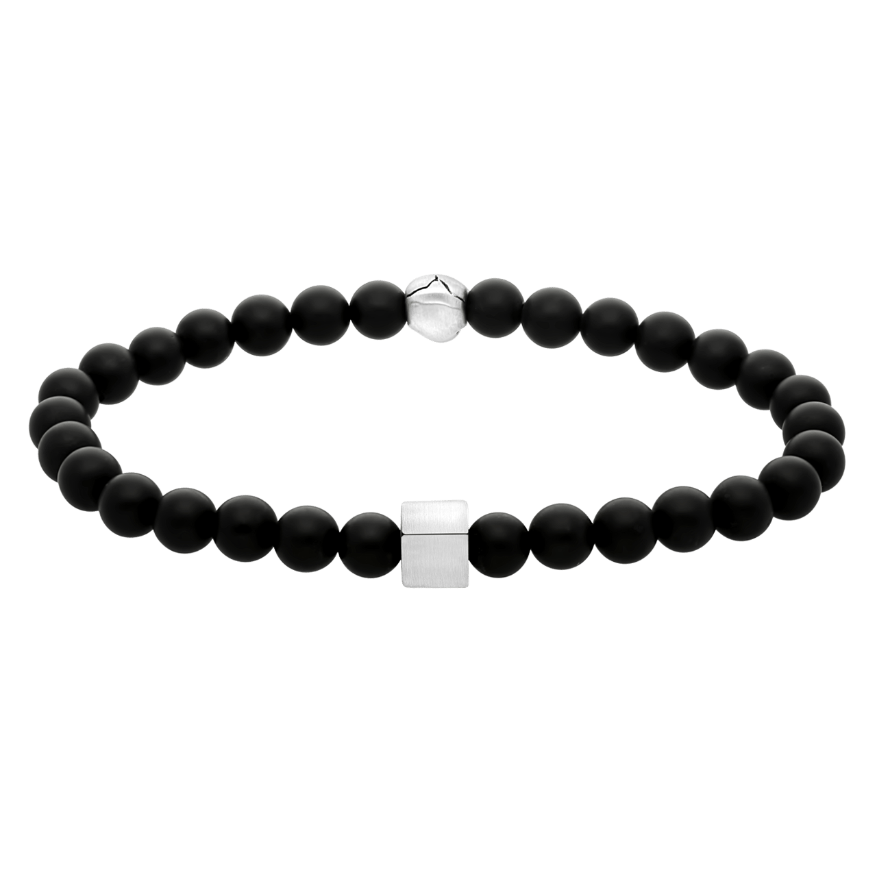 Gerecycleerd stainless steel herenarmband black agate doodshoofd