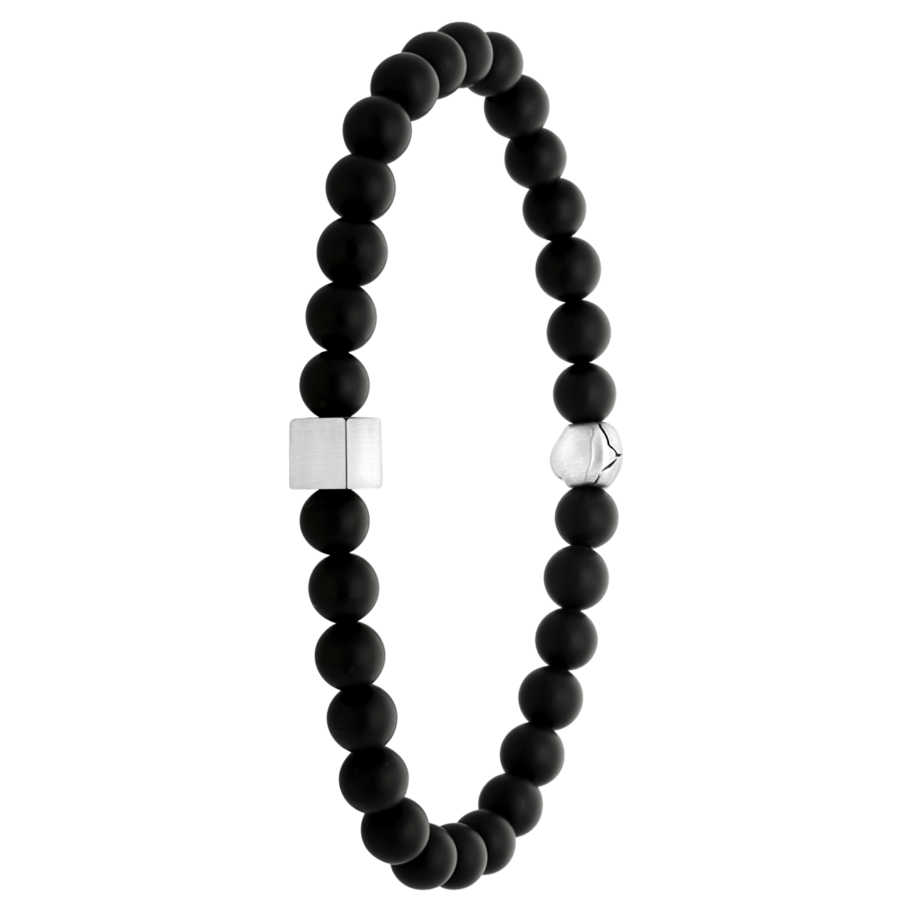 Herrenarmband, Edelstahl, schwarzer Achat, Totenkopf