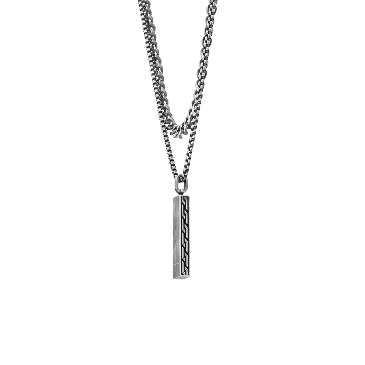 Stainless steel herenketting dubbel hanger antique finish
