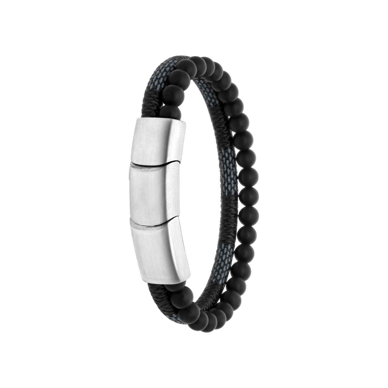 Herrenarmband, Edelstahl, Leder und Stein, schwarz