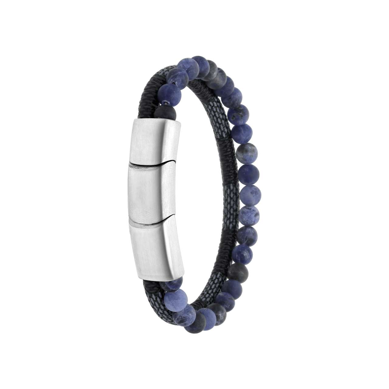 Herrenarmband, Edelstahl, Leder und Stein, blau