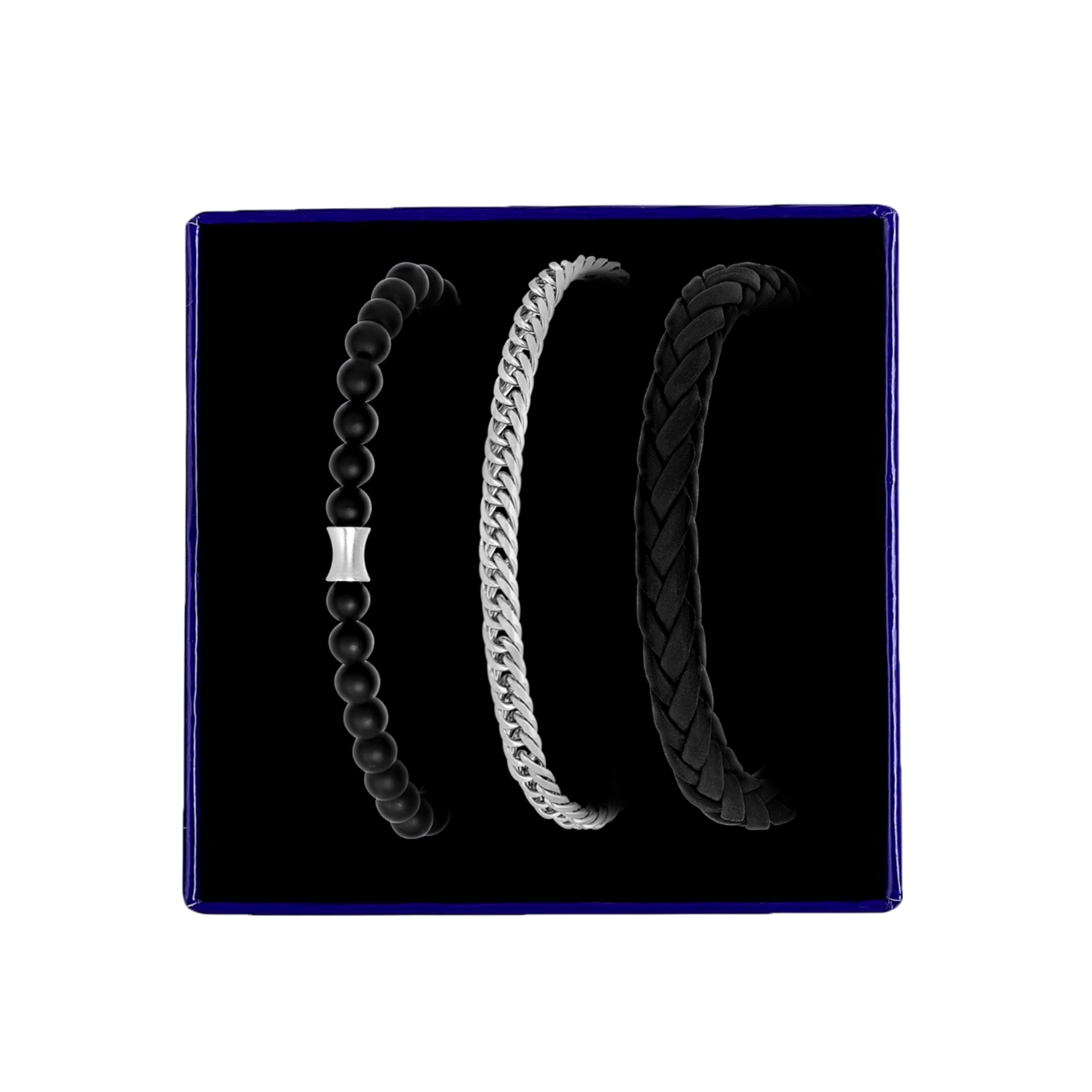 Edelstahl-Schmuckset mit drei Herrenarmbändern, schwarz