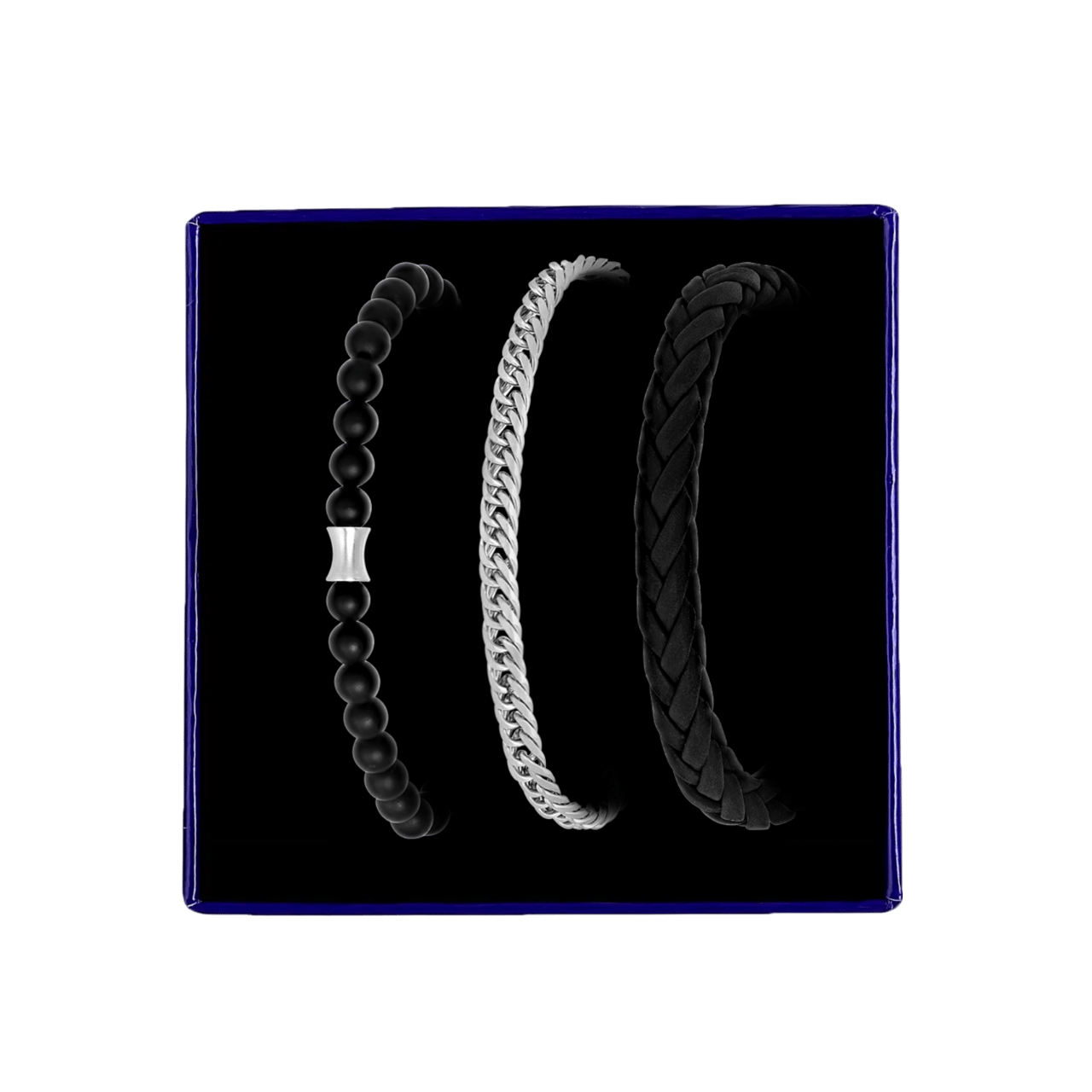 Gerecycleerd stainless steel set met drie herenarmbanden zwart
