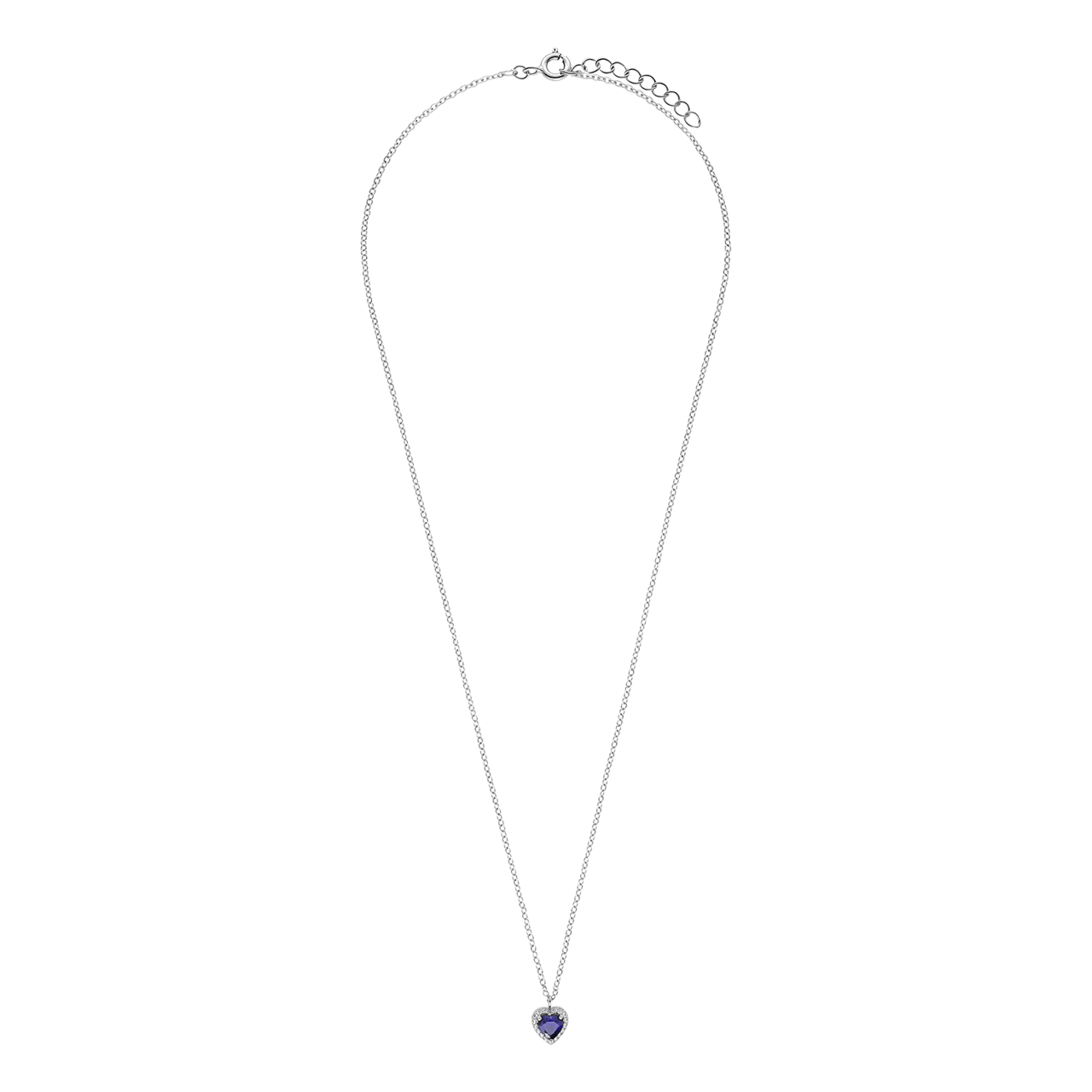 Halskette, 925 Silber, mit Herzanhänger, Zirkonia, blau