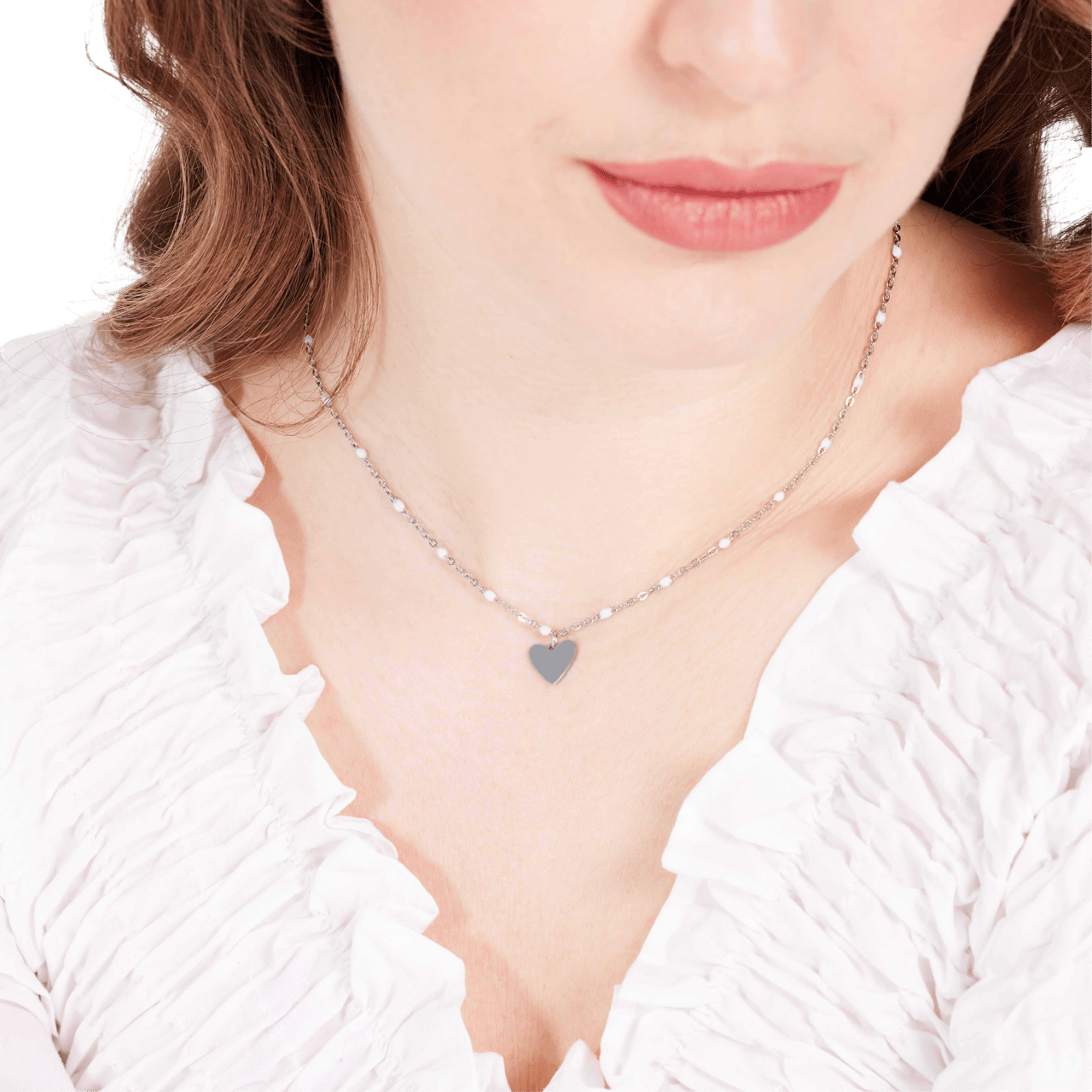 Stalen ketting met hanger hart wit
