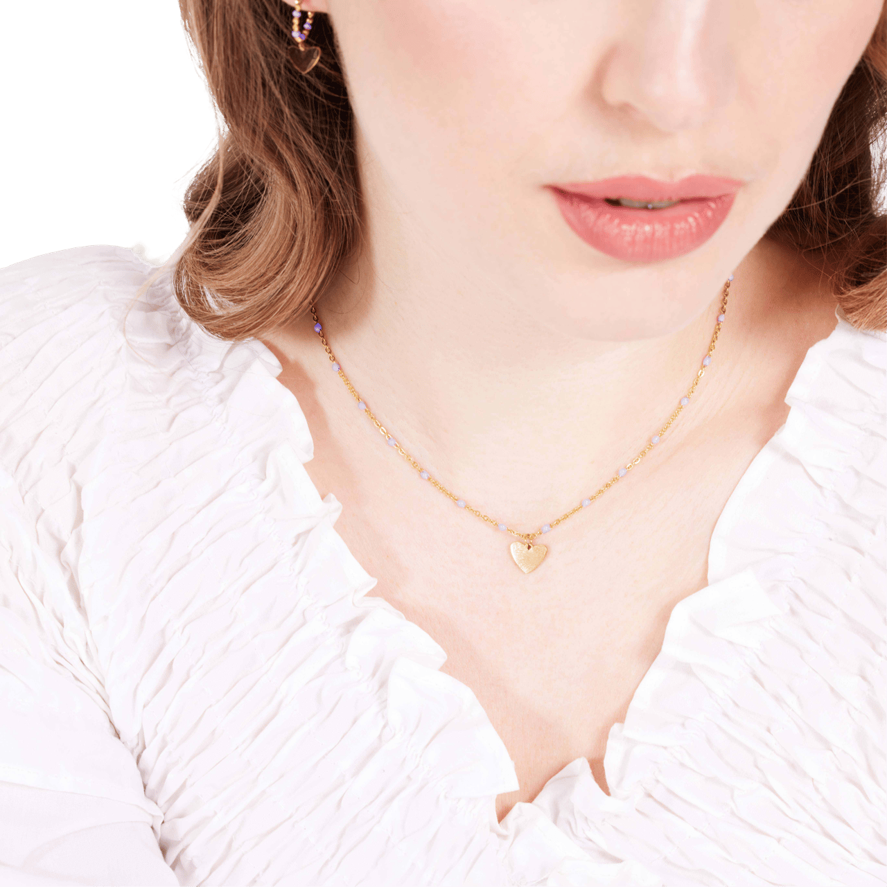 Stainless steel goldplated ketting met hanger hart roze