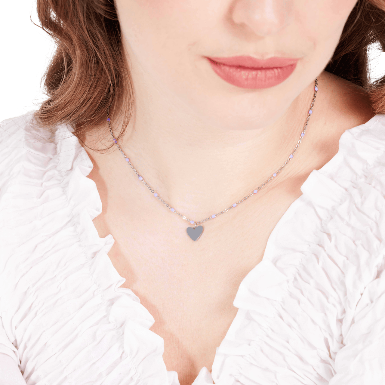 Stalen ketting met hanger hart violet