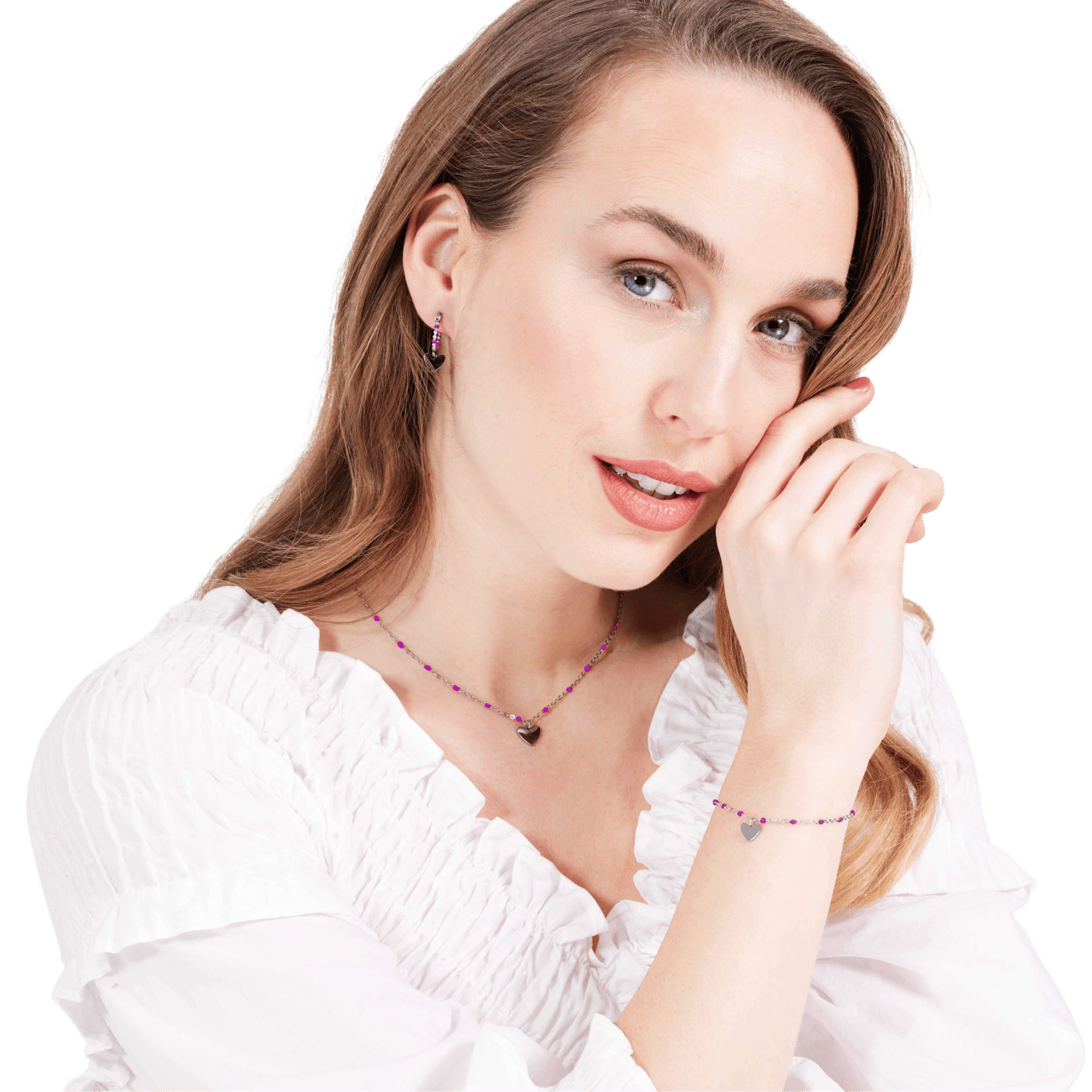 Stalen ketting met hanger hart paars