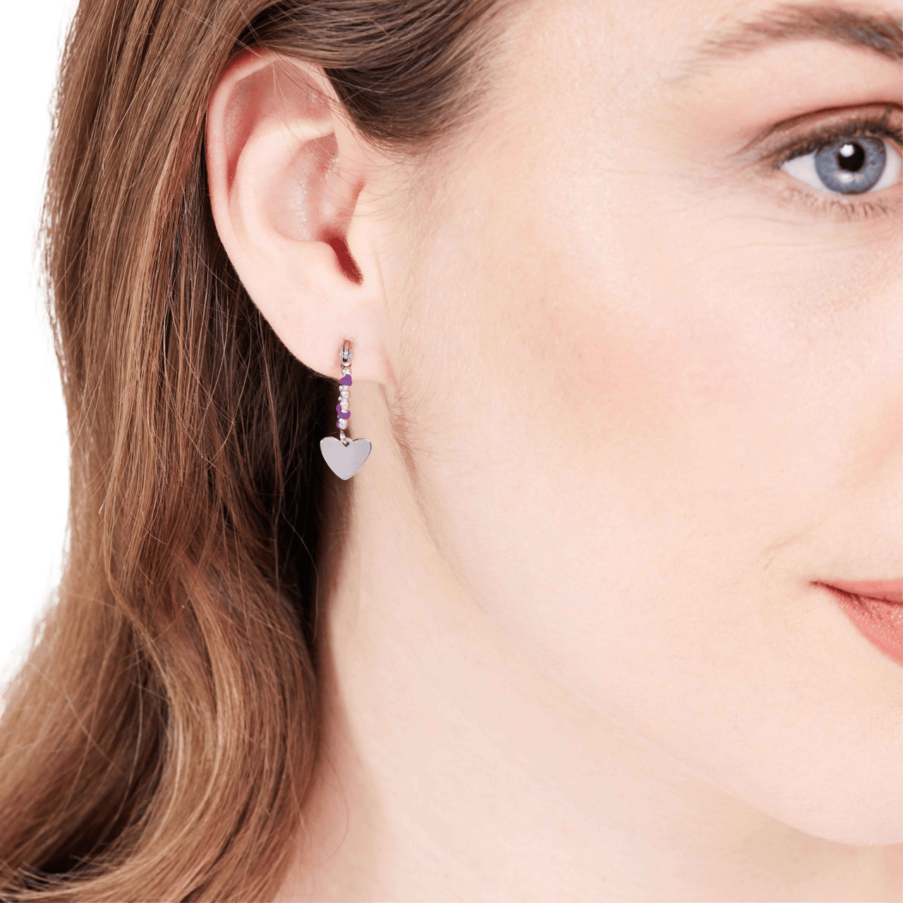 Stainless steel oorbellen met hanger hart paars