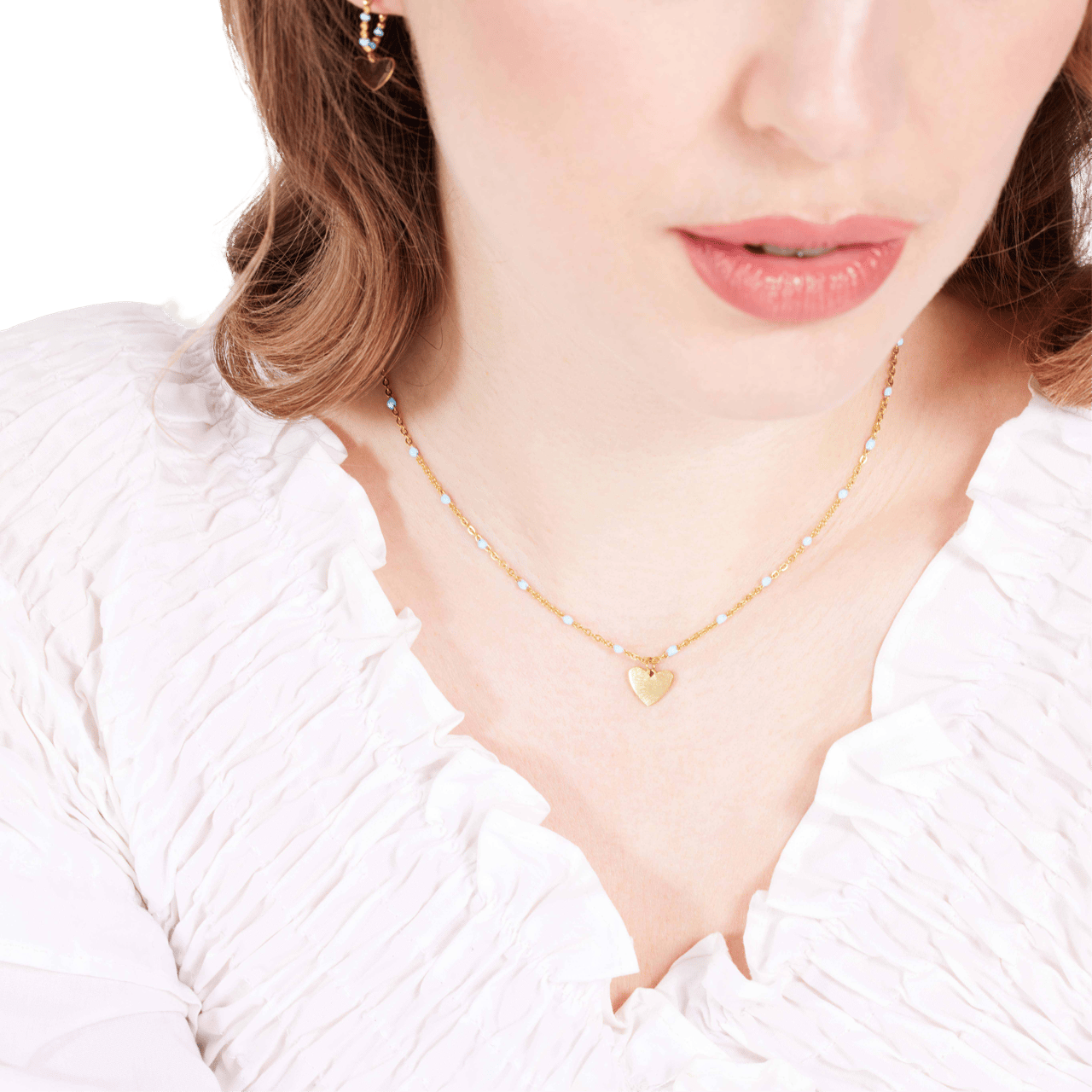 Stalen goldplated ketting met hanger hart roze