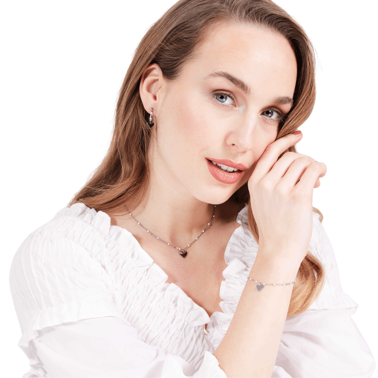 Stainless steel ketting met hanger hart licht blauw