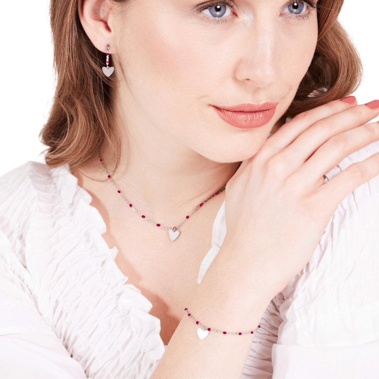 Stainless steel oorbellen met hanger hart rood