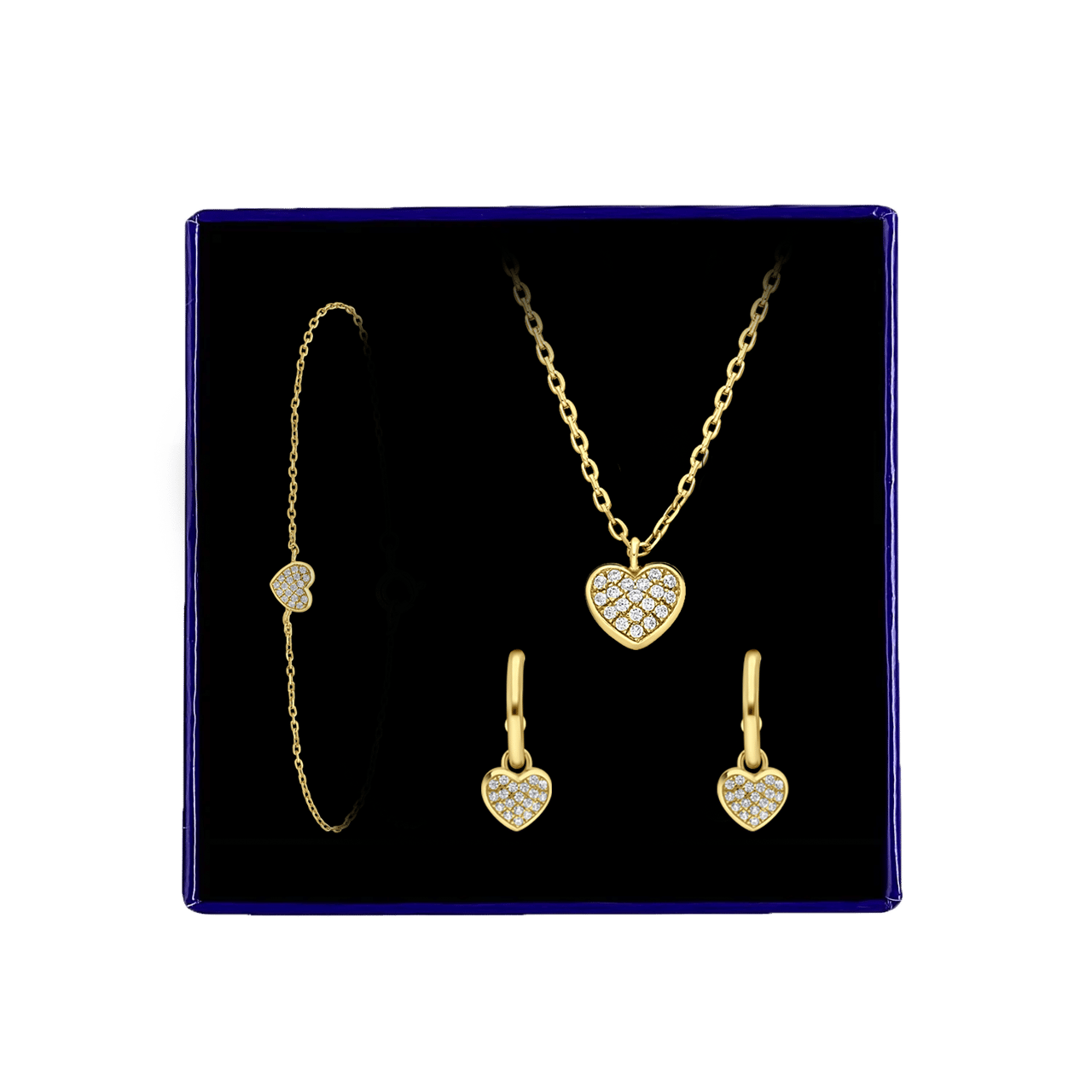 Zilveren goldplated cadeauset hart met zirkonia voor dames