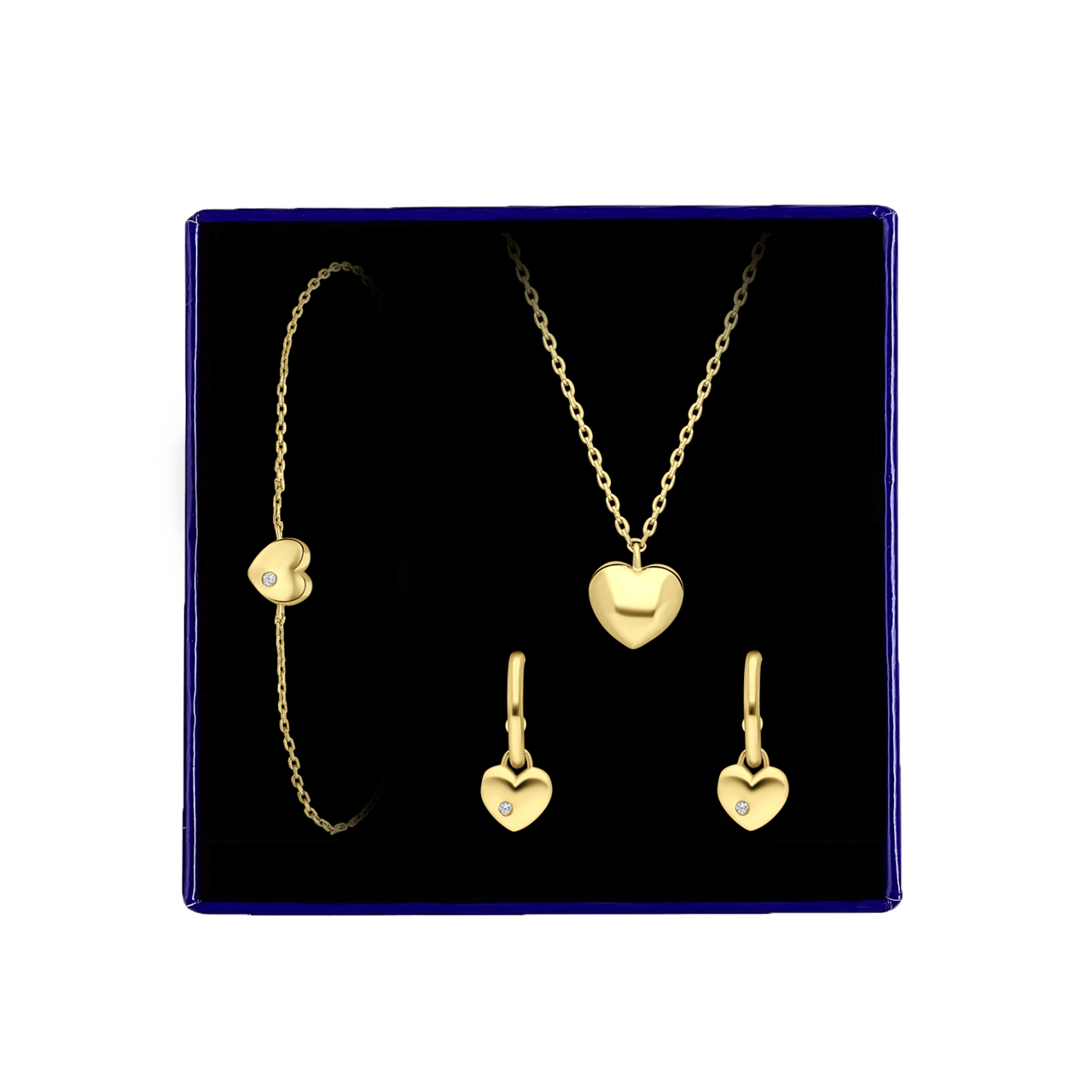 Zilveren goldplated set hart met zirkonia