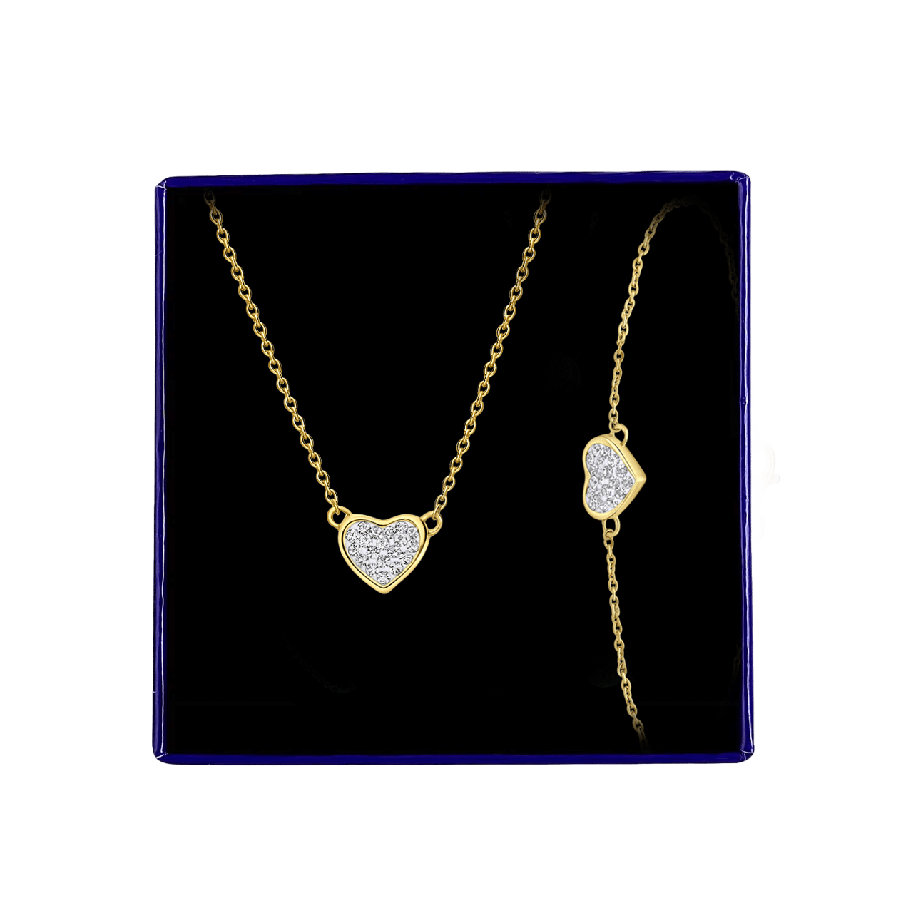 Schmuckset, 925 Silber, vergoldet, Herz mit Kristall