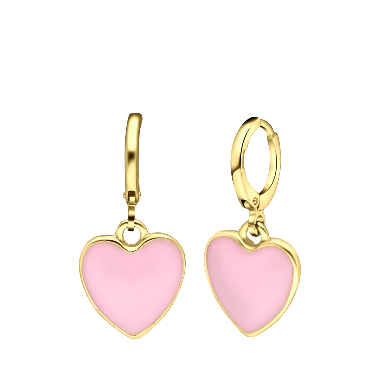 Goudkleurige bijoux oorringen met roze yin yang