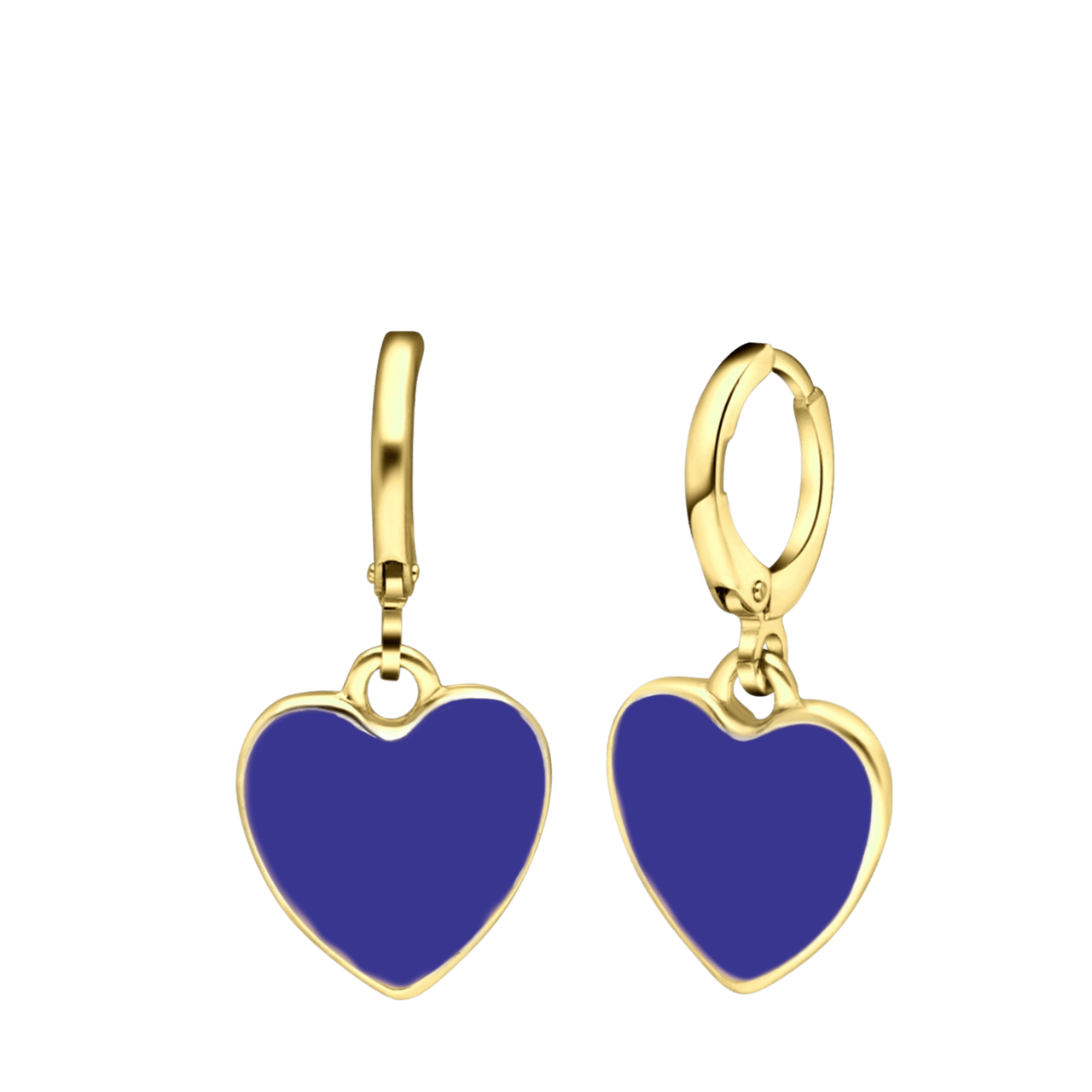 Stainless steel goldplated oorringen met hanger hart met blauw yin yang voor dames