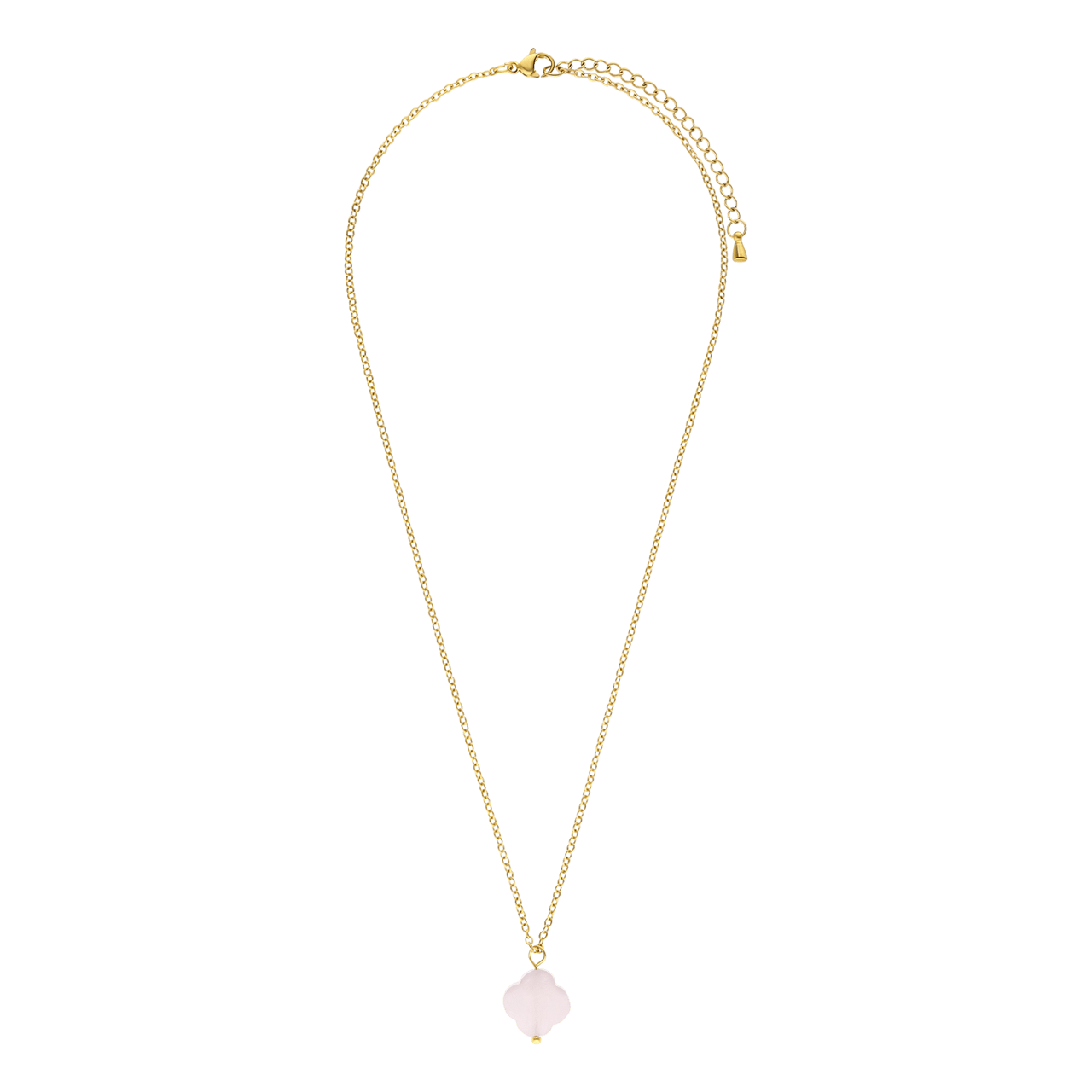 Stainless steel goldplated ketting met hanger bloem met rozenkwarts voor dames