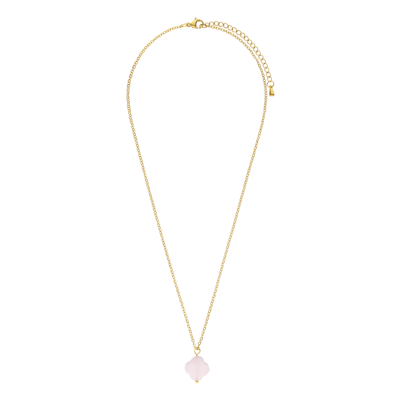 Stalen goldplated ketting met hanger bloem met rozenkwarts voor dames