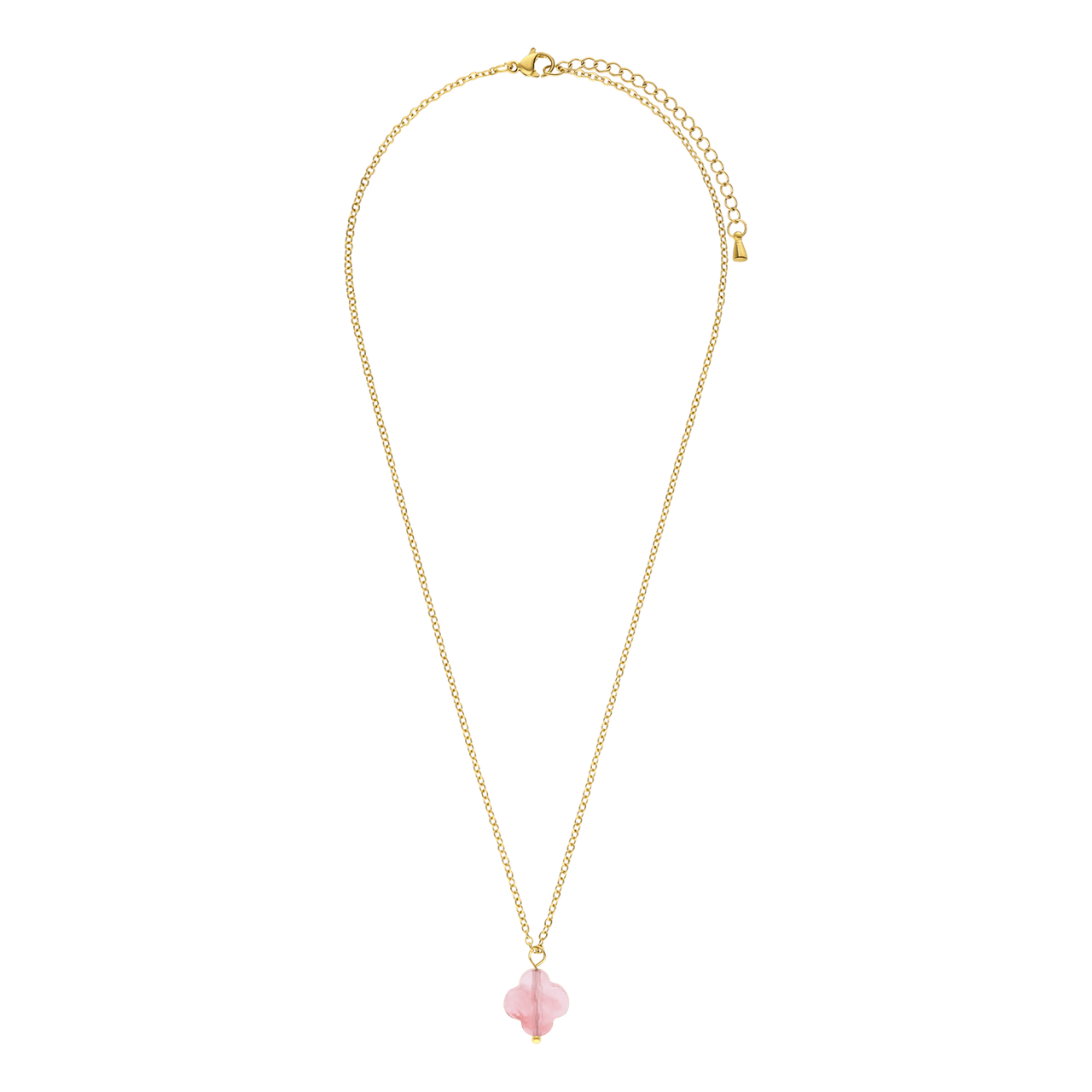Stalen goldplated ketting met hanger bloem met rhodoniet voor dames