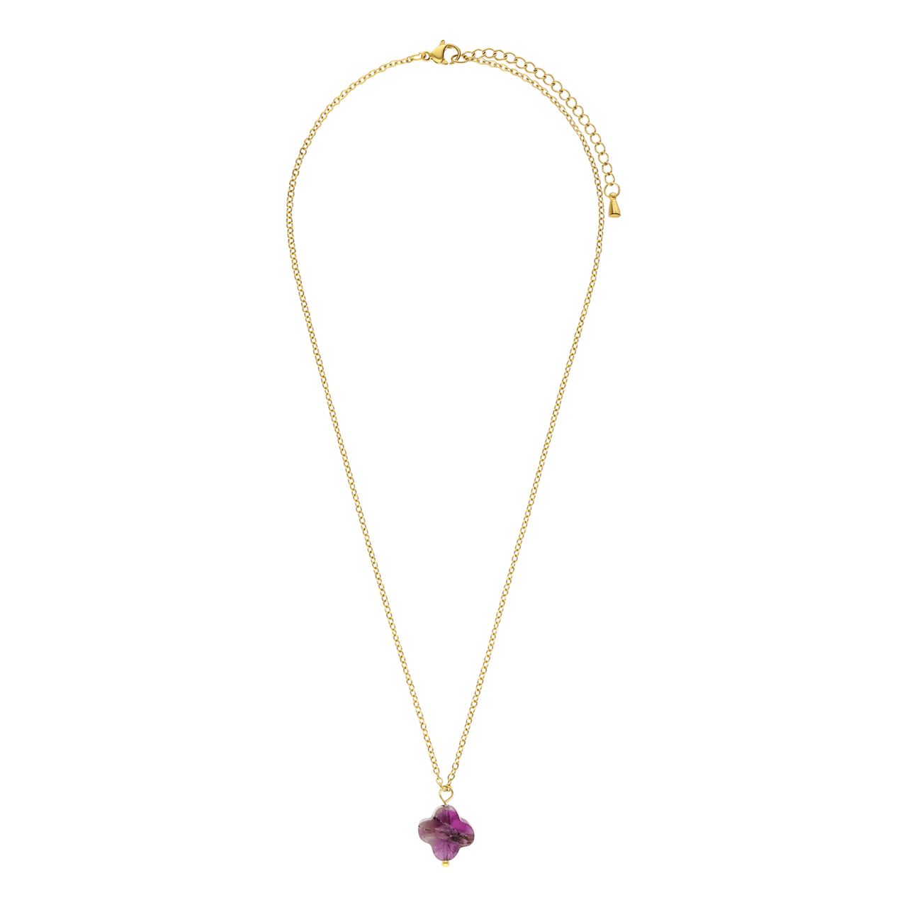 Stalen goldplated ketting met hanger bloem met amethyst voor dames