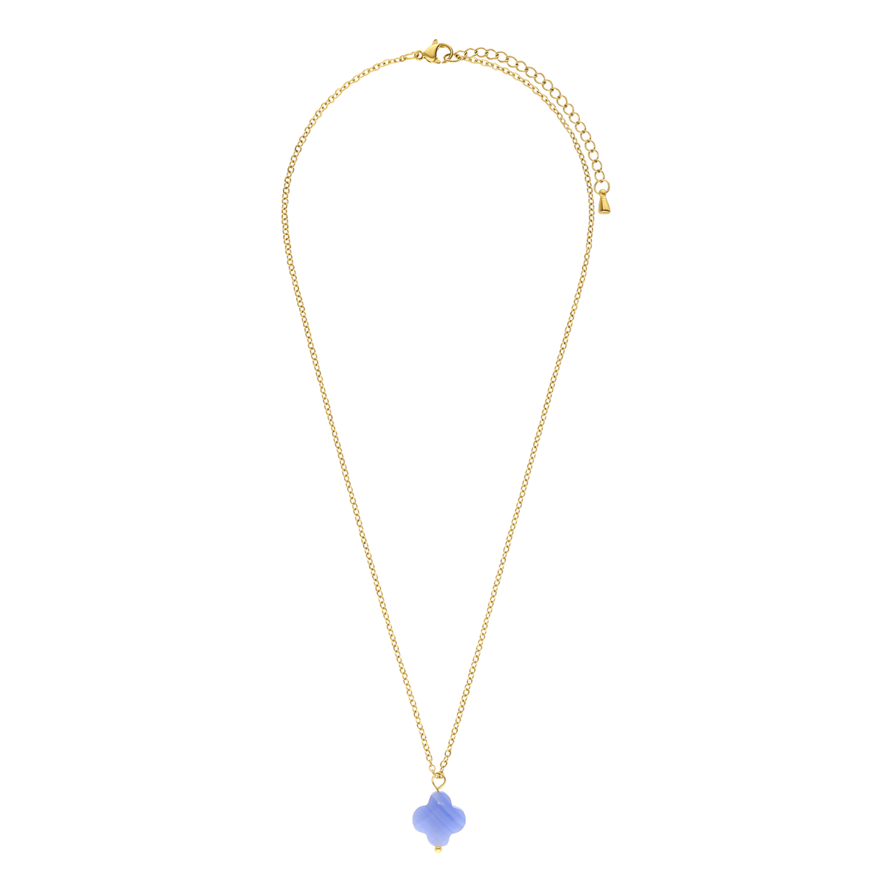 Stalen goldplated ketting met hanger bloem met blauwe agaat voor dames