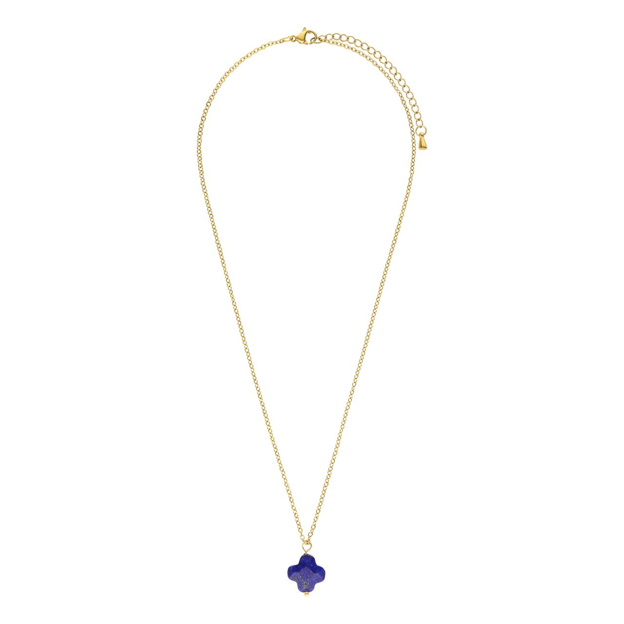 Stainless steel goldplated ketting met hanger bloem met lapis lazuli voor dames
