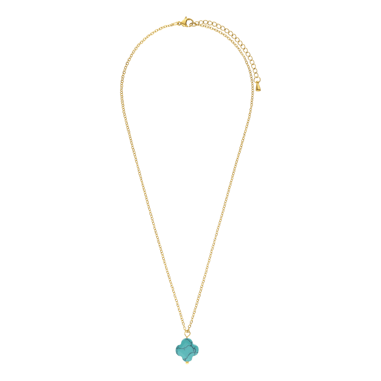 Stalen goldplated ketting met hanger bloem met turquoise voor dames
