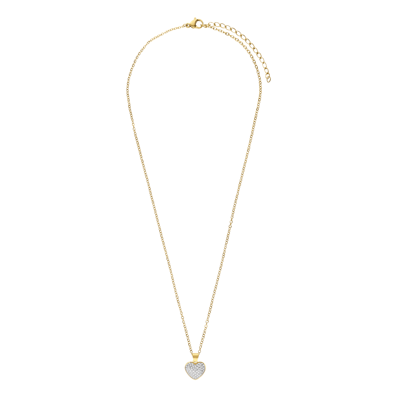 Stainless steel goldplated ketting met hanger hart met kristal voor dames