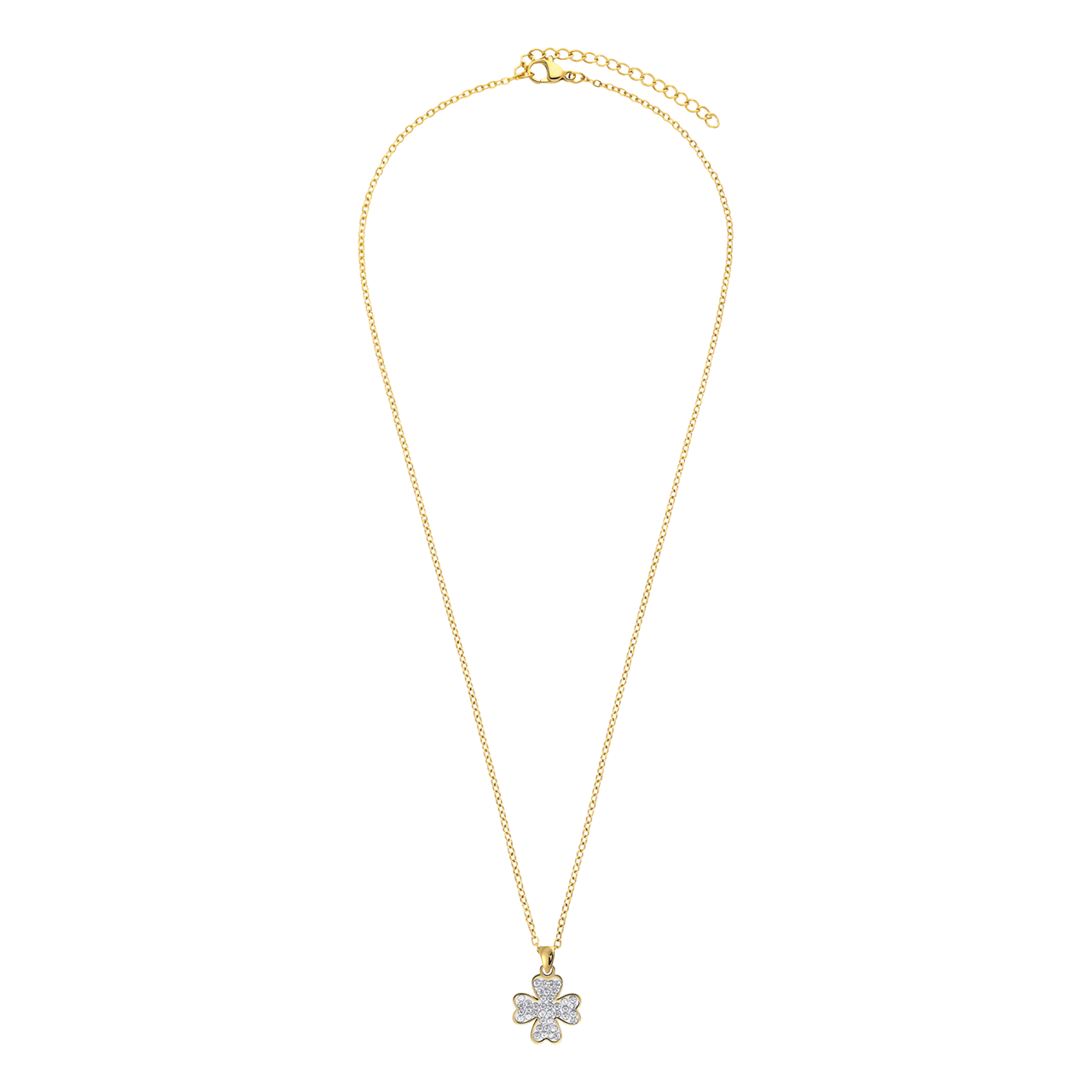 Stainless steel goldplated ketting met hanger klaver met kristal voor dames