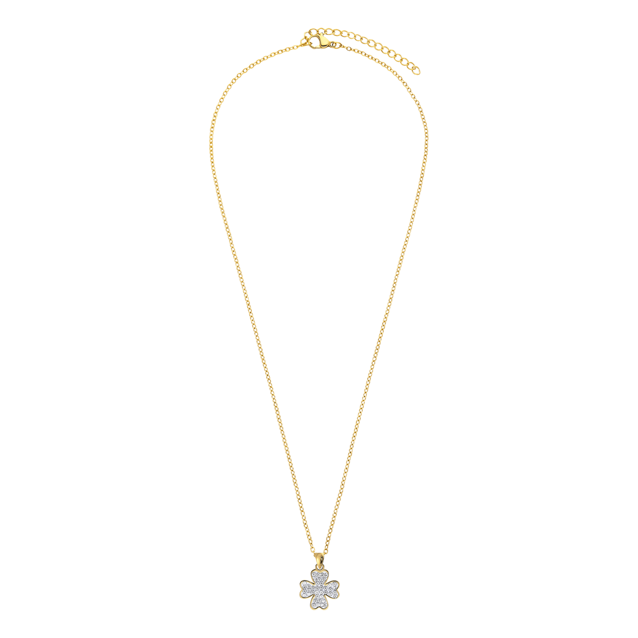 Stalen goldplated ketting met hanger klaver met kristal voor dames