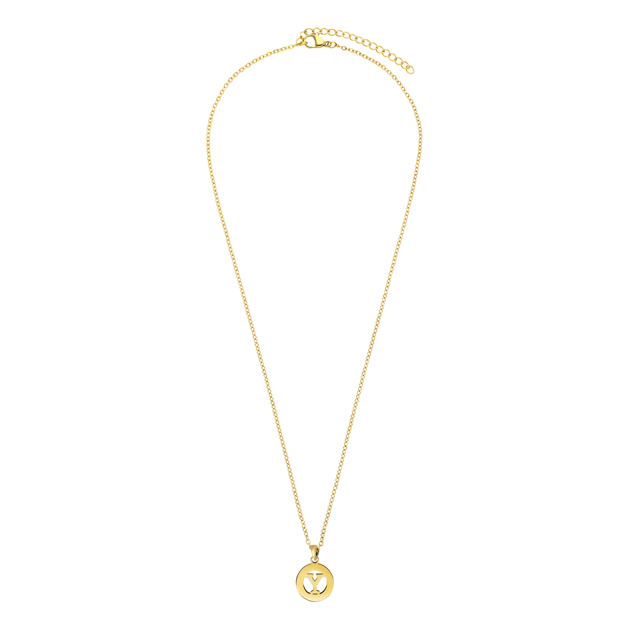 Stainless steel goldplated ketting met letterhanger Y voor dames