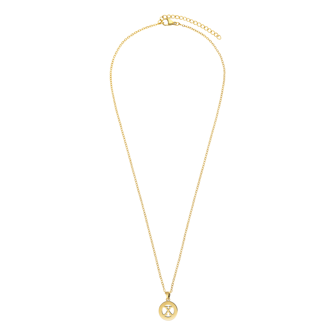 Stainless steel goldplated ketting met letterhanger X voor dames