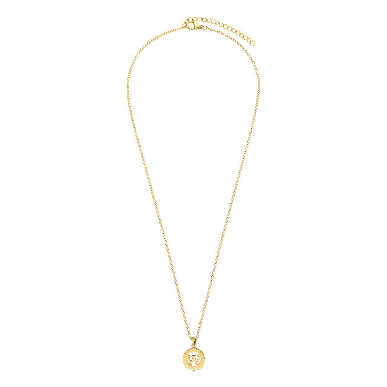 Stainless steel goldplated ketting met letterhanger W voor dames