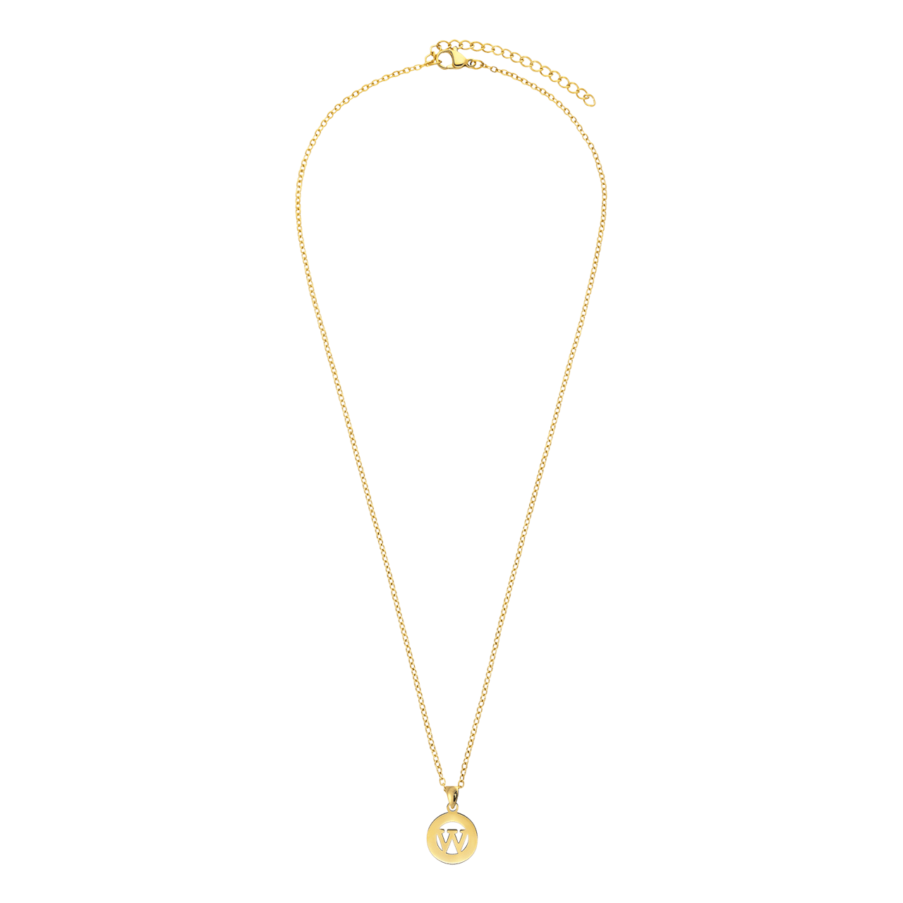 Stalen goldplated ketting met letter - W